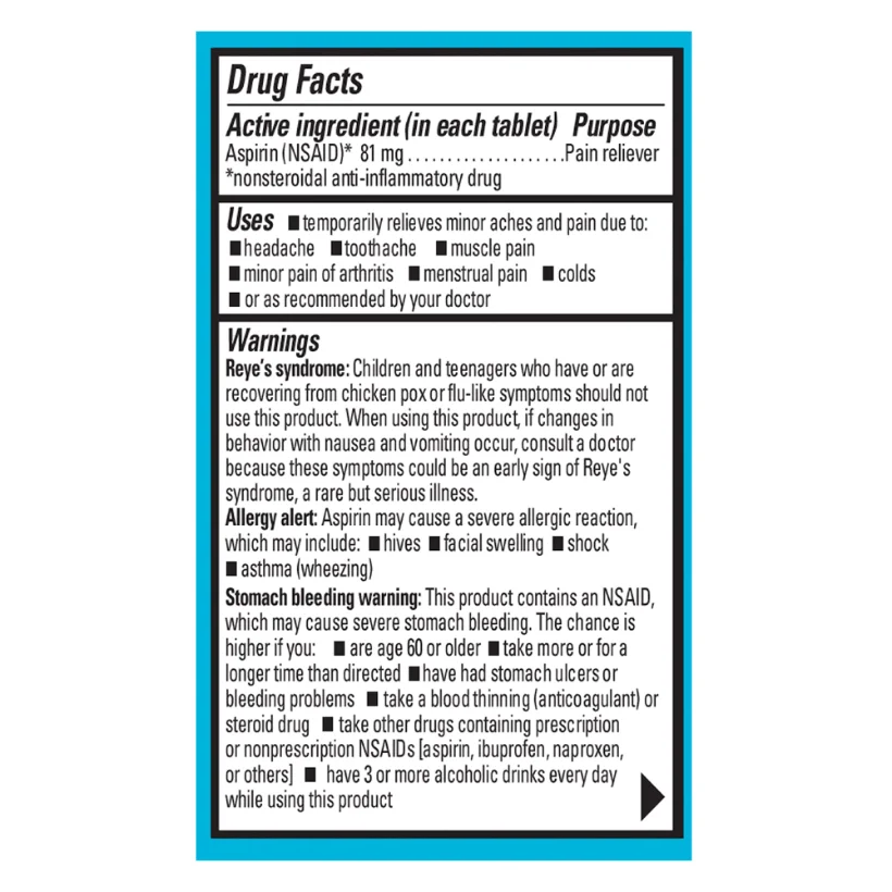 Low Strength 81 mg, 45 tablets, the Drug Facts panel and pack views