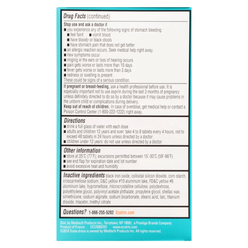 Low Strength 81 mg, 365 tablets, pack of 2, the Drug Facts panel and pack views