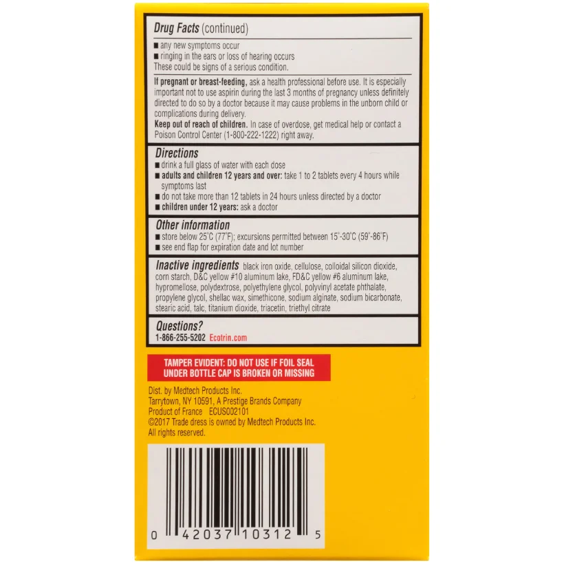 Regular Strength 325 mg, 300 tablets, the Drug Facts panel and pack views