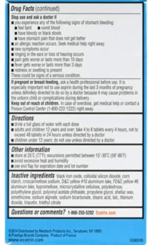 Low Strength 81 mg, 365 tablets, the Drug Facts panel and pack views