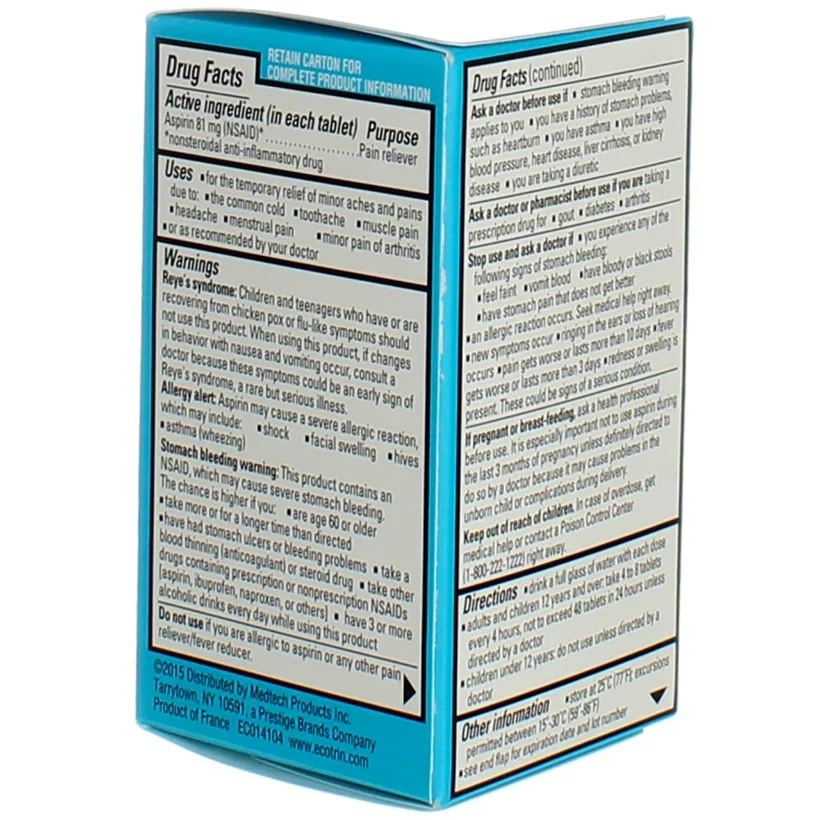 Low Strength 81 mg, 150 tablets, pack of 4, the Drug Facts panel and pack views
